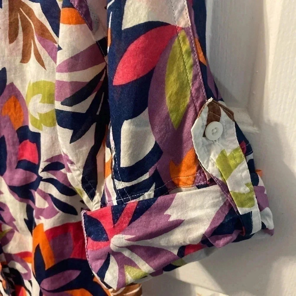 Dana Buchman Women's Floral Cotton Button down Tunic Roll Tab Sleeves Size S - Picture 3 of 10